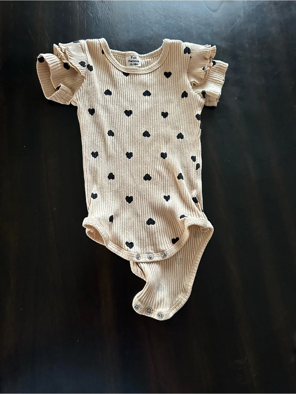 Cream Heart Ribbed One-Piece,Pants, and bow for Kids